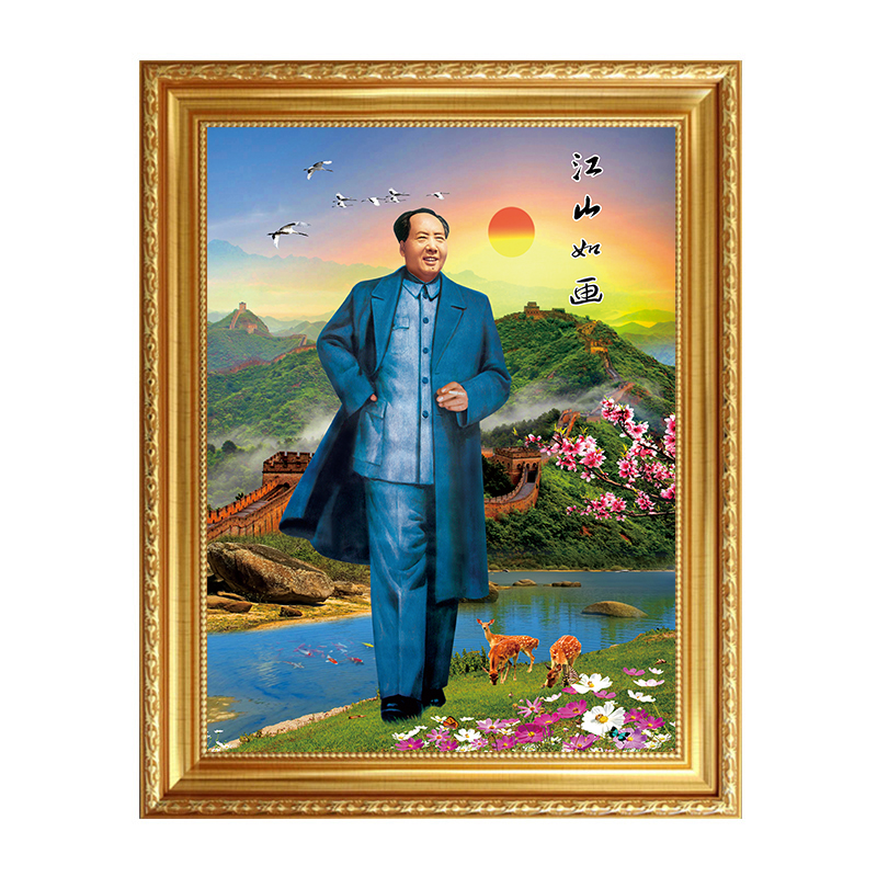 毛主像墙画全身像伟人毛泽东画像挂画竖幅江山如画风景画带框壁画 - 图3