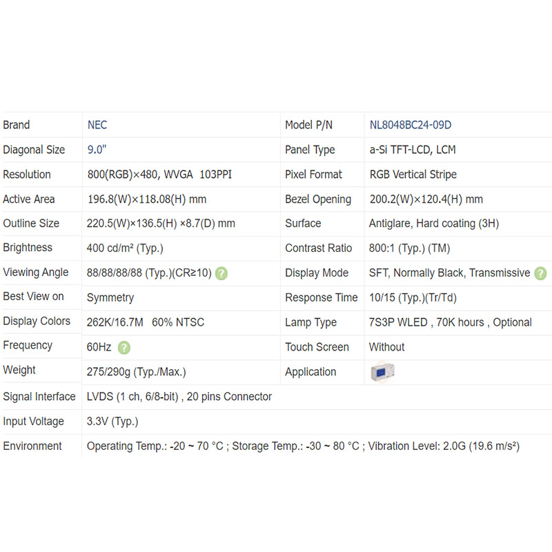 供应全新LCD液晶屏NL8048BC24-09D NEC9.0英寸液晶模组现货应询价 - 图2