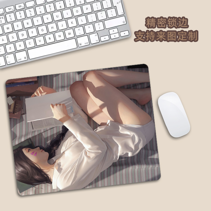 二次元鼠标垫小号动漫禁欲系电竞游戏桌面垫电脑键盘垫男女生锁边 - 图0