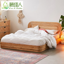 Nordic rattan choreographers solid wood bed Minjuku innate hotel apartments net red rattan beds
