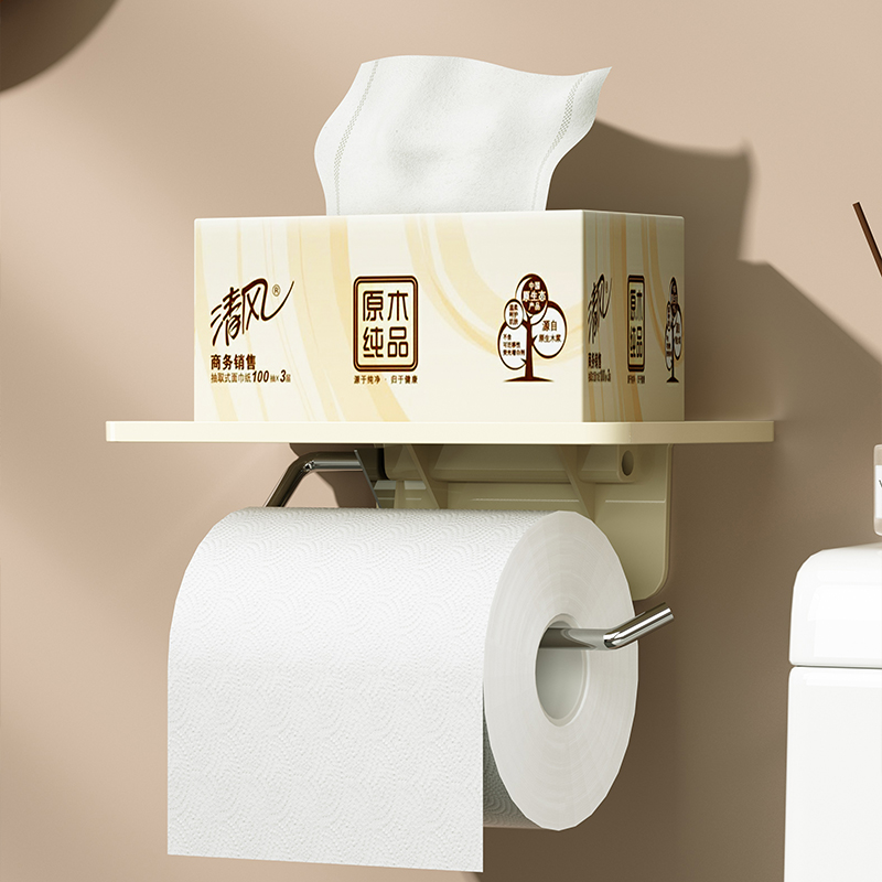 卫生间卷纸架手机置物架壁挂式厕所纸巾架浴室免打孔洗手间厕纸盒 - 图1
