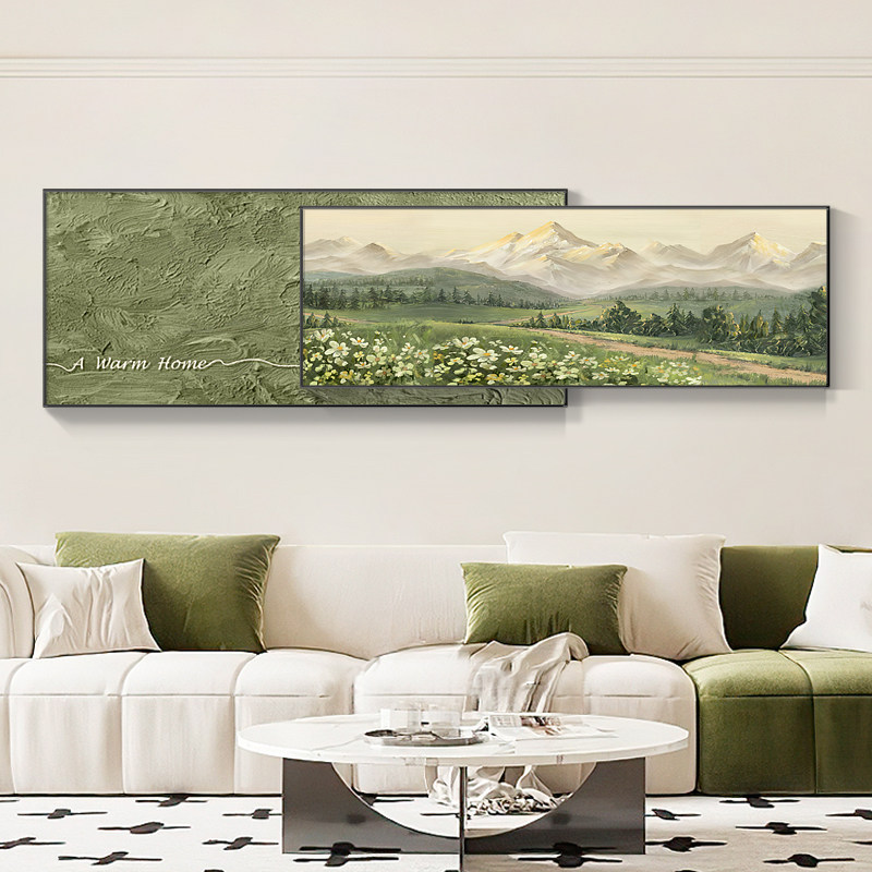 日照金山沙发背景墙装饰画绿色系挂画现代简约聚财山水客厅叠加画,淘宝优惠券,粉丝福利购,淘宝优惠卷