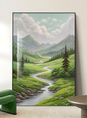 青山绿水现代简约玄关落地画
