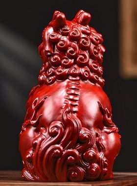 红花梨木雕招财貔貅摆件实木公母一对独角双角天禄工艺品开业送礼