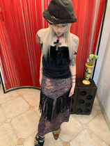 WrongSolution spider silk nest special fabric Heavy work flow Su splicing open fork half body dress slim fit