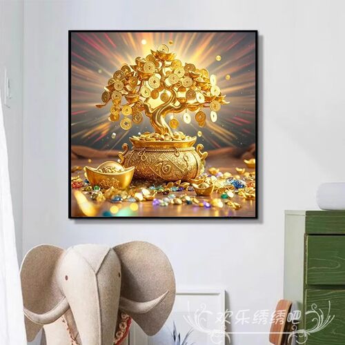财源滚滚发财树十字绣钻石画新款客厅餐厅简约现代刺绣手工简单秀 - 图3