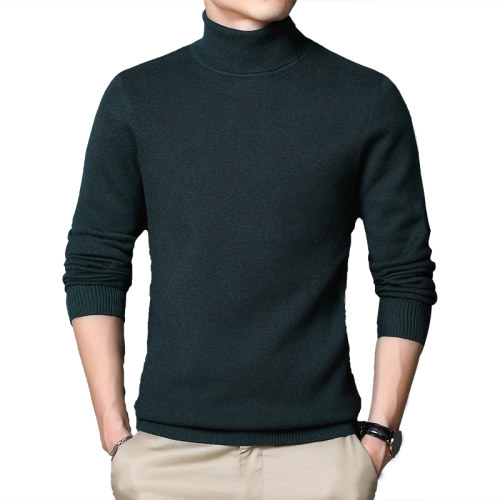 Turtle-neck Sweater Men Pullover Basic Solid Knitwear Grey - 图3