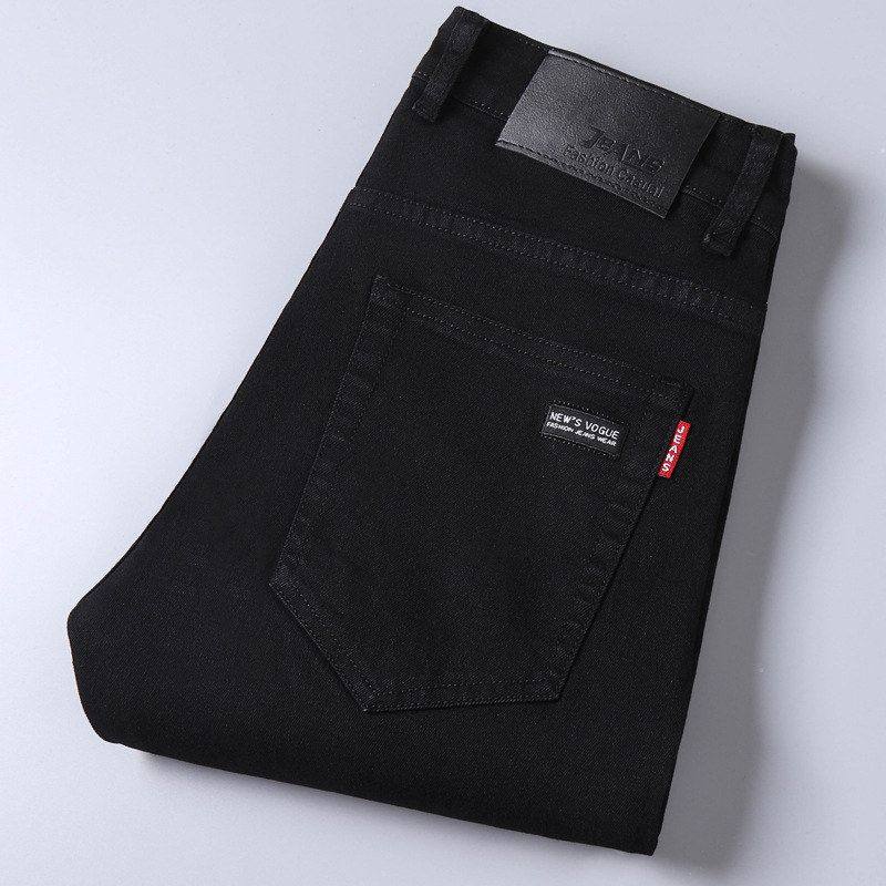 black jeans men elastic straight pants casual long trousers - 图2