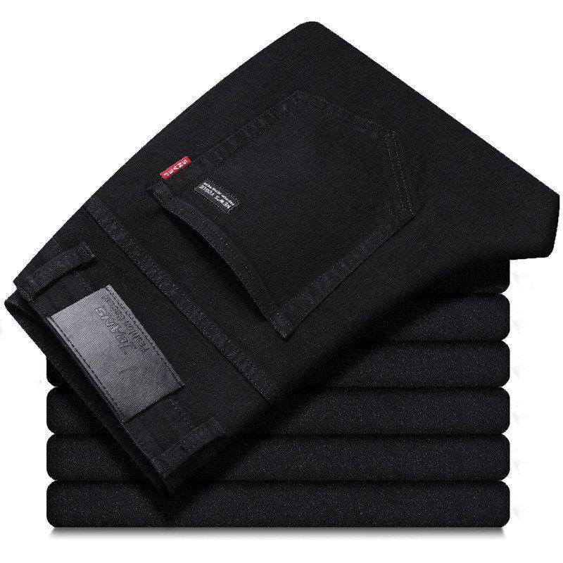 black jeans men elastic straight pants casual long trousers - 图3