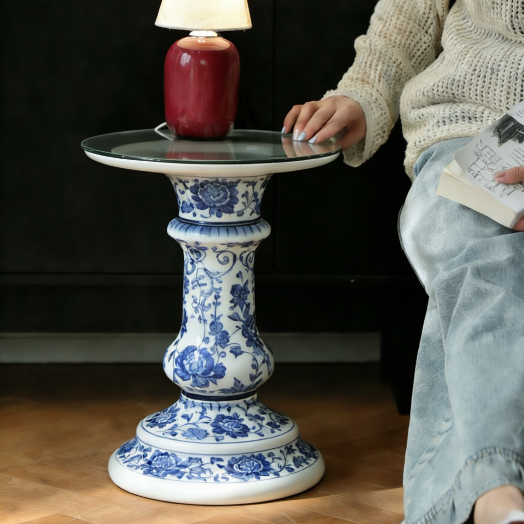 新中式青花瓷陶瓷边几客厅手绘花鸟图案小圆桌茶几摆件,淘宝优惠券,粉丝福利购,淘宝优惠卷