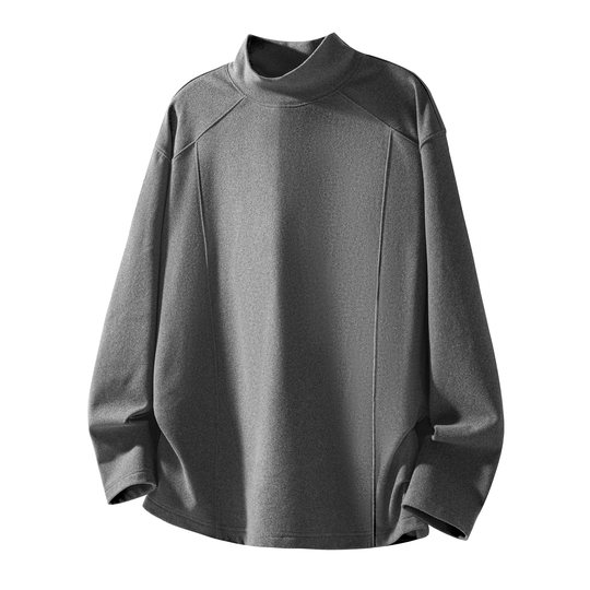 胖胖哥灰色半高领德绒打底衫男款秋季毛衣内搭老钱风宽松长袖上衣