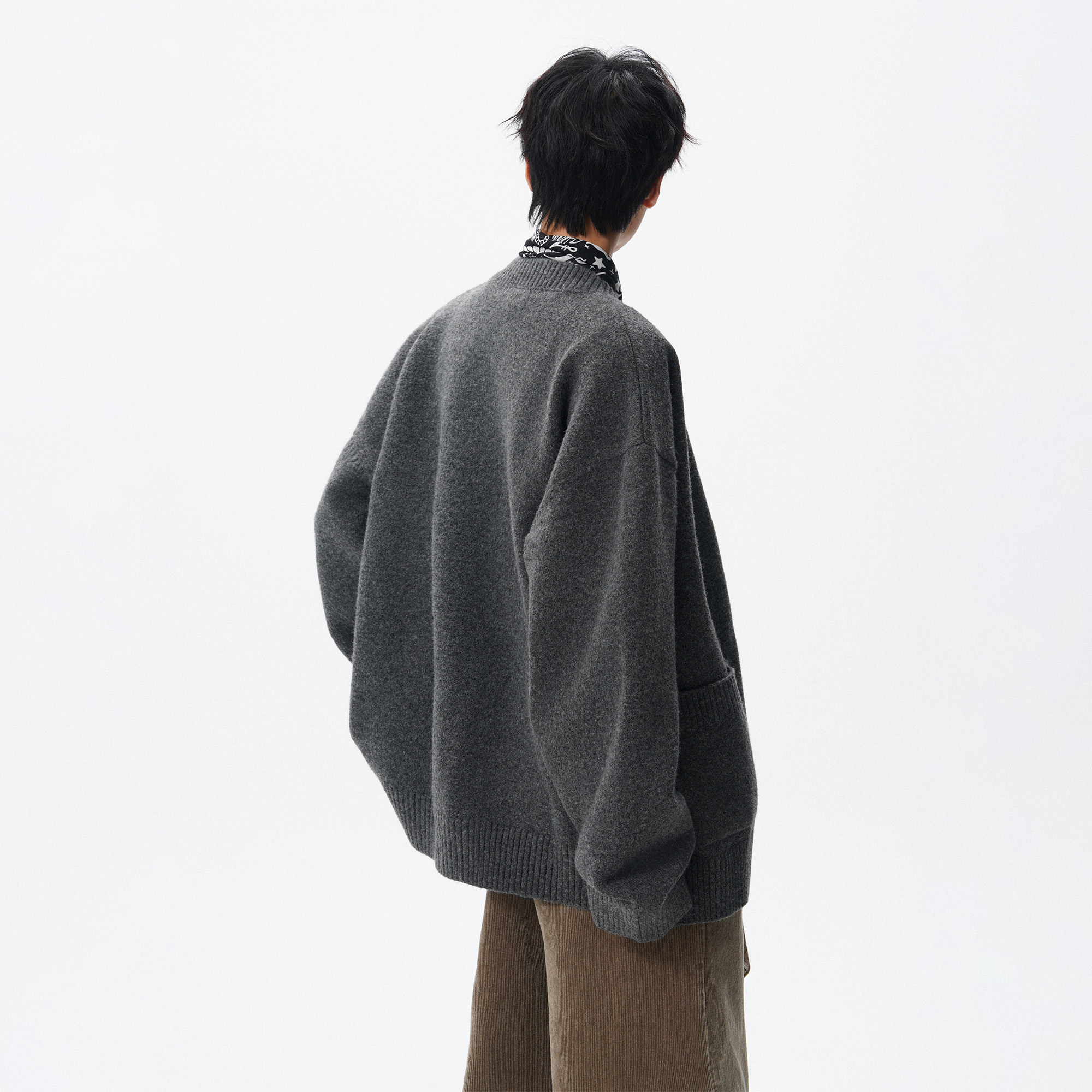 胖胖哥美式羊毛混纺毛衣开衫男秋季慵懒风针织衫大码宽松休闲外套 - 图2