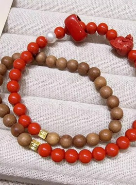 天然正品帝王砂高含量朱砂帝檀木手串招财猫款