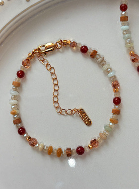 彩色多巴胺碧玺石串珍珠夏天小项链配饰女2025新款叠戴锁骨链颈链