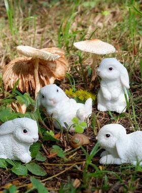 小白兔子树脂微景观花盆景树脂装饰小摆件创意仿真棕兔车载装饰品