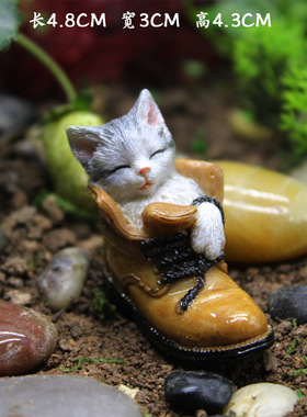 趣味可爱风靴子小猫场景外贸摆件