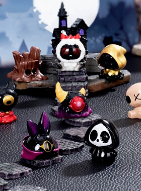 微景观创意万圣节摆件死神恶魔猫巫师手办diy恐怖桌面装饰品配件