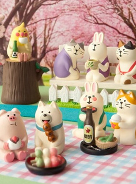 日式樱花树卡通可爱动物