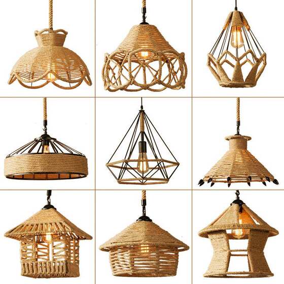 Hemp rope chandelier, nostalgic retro industrial style clothing store, Internet cafe, bar counter, restaurant, creative personalized shop decoration lamp