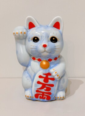日本制京烧花结晶招财猫清水烧招福猫开业送礼摆件收藏