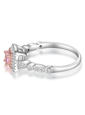 纯银戒指女粉彩色钻正方公主钻戒