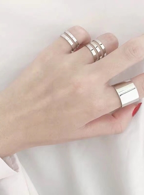 戒指三件套罗马复古做旧可调节嘻哈戒子时尚个性小众设计开口指环