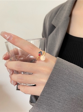 戒指女小众设计高级感复古ins简约食指可调节和田玉戒指