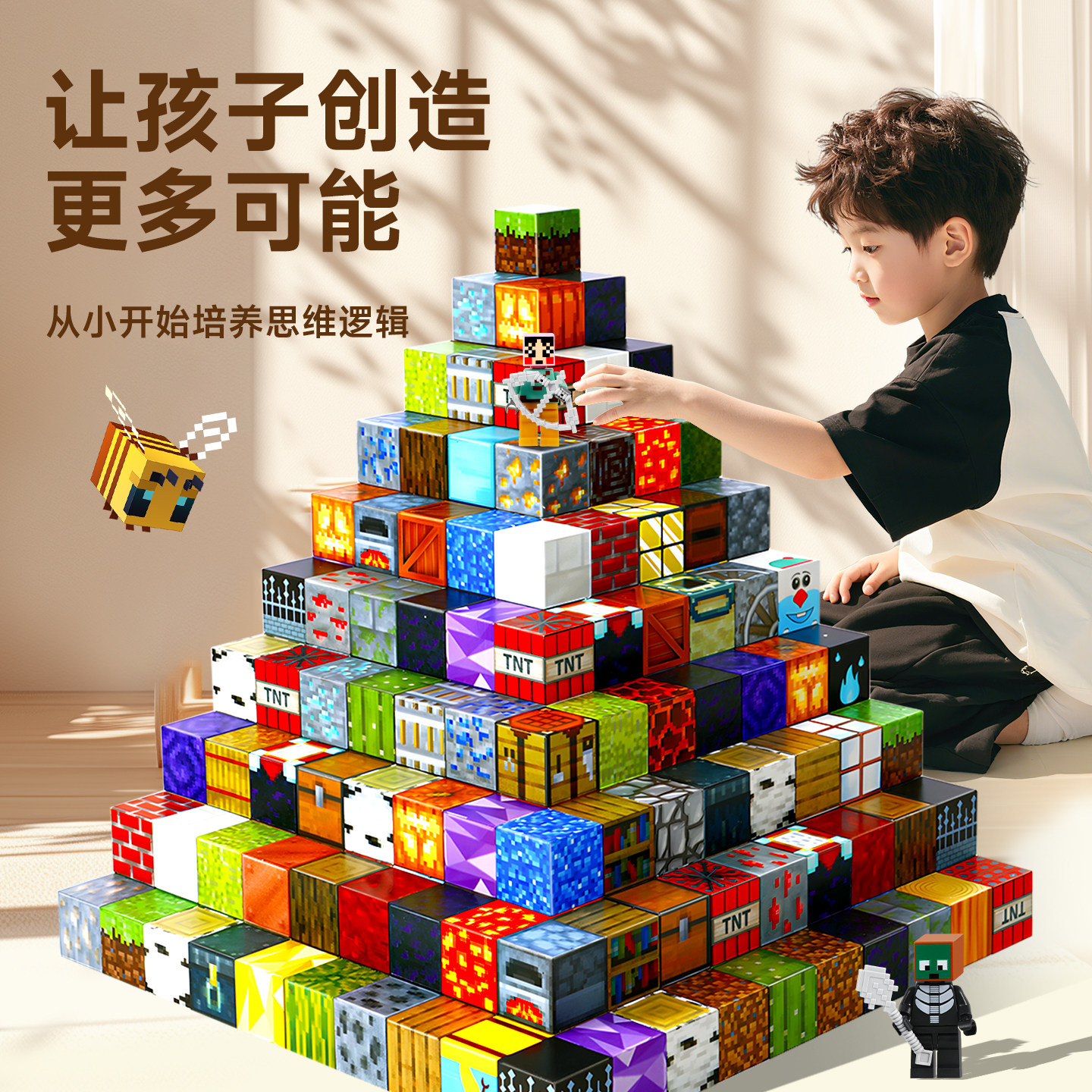 我的世界磁力方块全套正版女男孩拼图儿童益智拼装铁磁吸积木玩具,淘宝优惠券,粉丝福利购,淘宝优惠卷