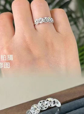 足银9999五帝钱纯银戒指女开口可调节碎碎冰爆闪钱币指环不过敏