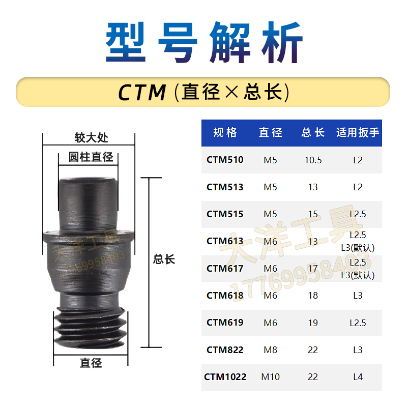 中心销钉销柱刀垫双头螺丝弹簧钢数控刀杆配件CTM513/515/613/617 - 图0