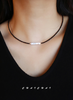 小众新款天然异形巴洛克珍珠黑尖晶项链女高级感精致百搭锁骨链