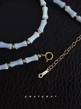 小众天然石轻奢锁骨链14K包金