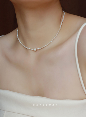 天然珍珠14K包金锁骨项链