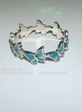 蓝晶晶镂空蝴蝶复古925银戒指