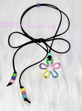 辣妹五颜六色锆花朵皮绳绑带项链