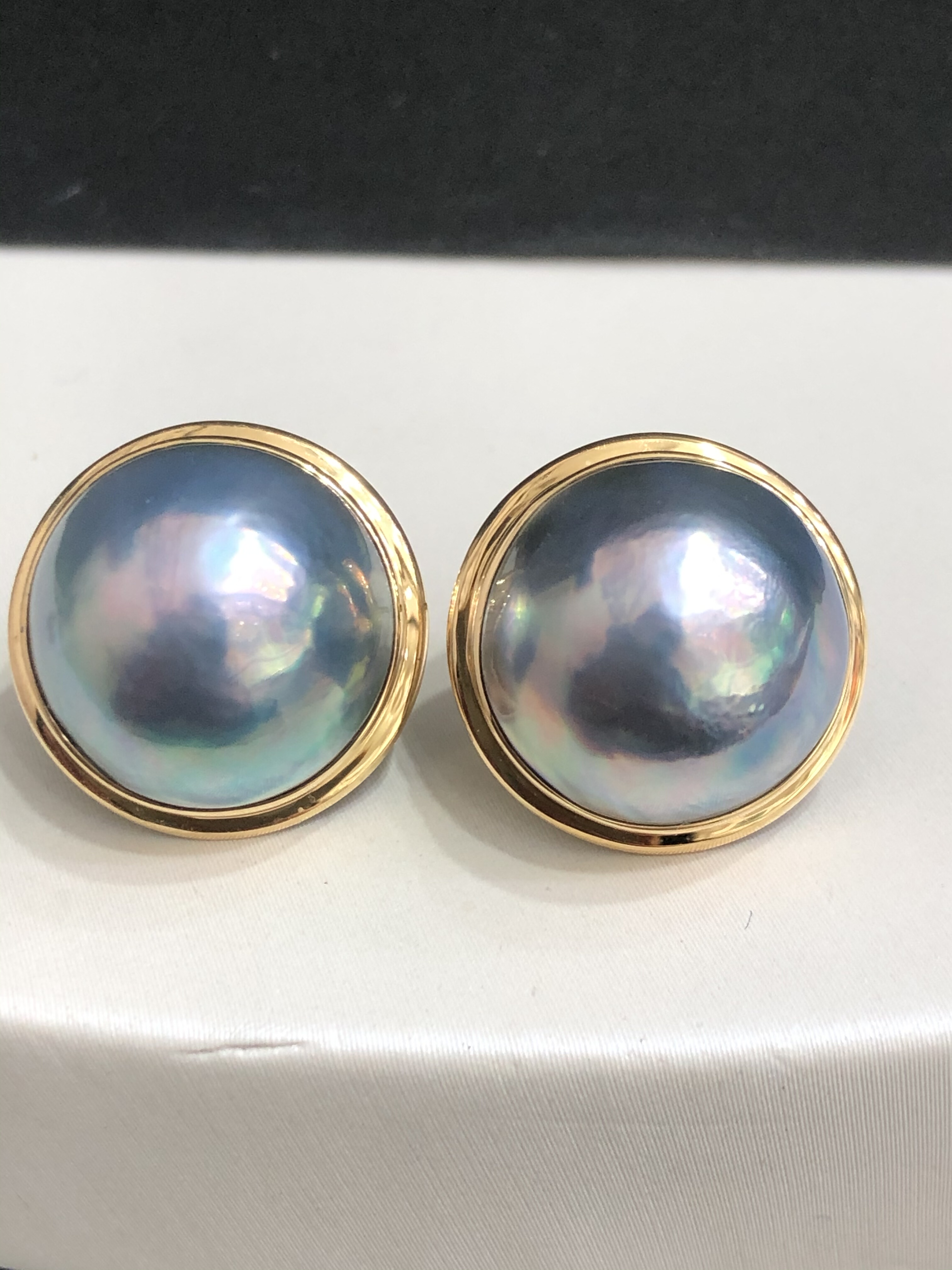 18K厚金镶嵌天然日本海水马背15.8Mm极光炫彩蓝光简约百搭耳钉女,淘宝优惠券,粉丝福利购,淘宝优惠卷