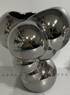 现代ins欧式轻奢艺术抽象原色电镀陶瓷花器售楼处酒店鹅卵石干花