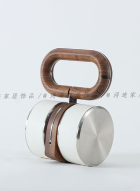 轻奢现代高级感样板间哑铃套组胡桃木收纳架家用健身器材软装摆件