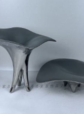 现代复古罗马柱荷叶扇形状素色异形几何镂空陶瓷干花瓶样板间软装