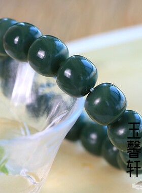 天然新疆和田玉青玉串珠手链
