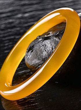 天然巴西黄玉髓手镯 冰透复古圆条黄玛瑙玉镯子玉石手环手饰女款