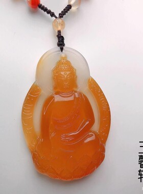 天然俏色玉髓大日如来吊坠