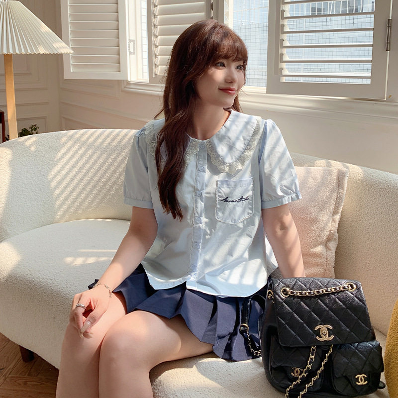 蓝色学院风压褶A字半身裙女夏季胖mm高腰显瘦装饰口袋纯色百褶裙,淘宝优惠券,粉丝福利购,淘宝优惠卷