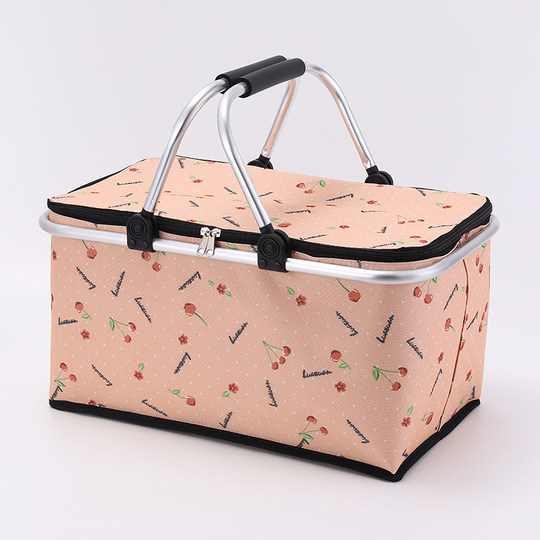 加强保温双提手超市折叠购物篮 快餐篮菜篮子 牛津布篮子 野餐篮