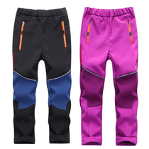 New children Soft shell Outdoor punching pants Boys Girls plus velvety windproof Waterproof Ski Breathable Sportpants