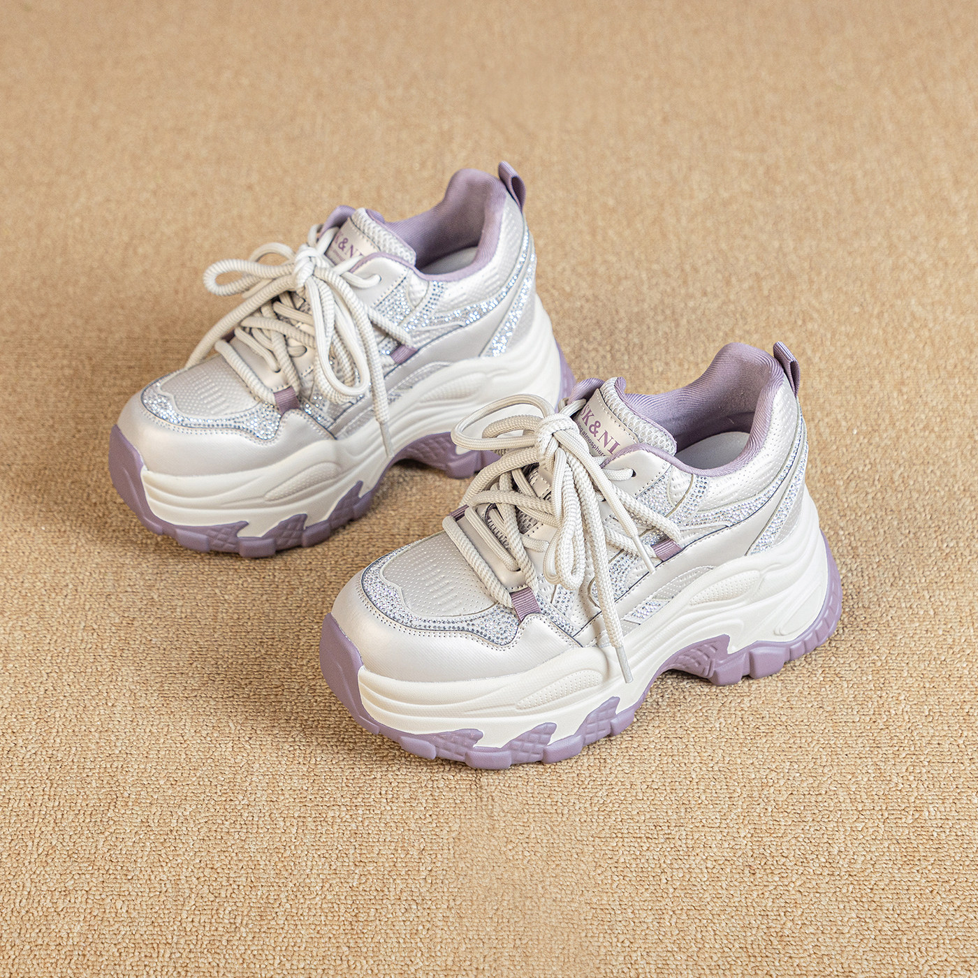 水钻厚底老爹鞋女2026新款小个子8cm增高时尚百搭增高轻便休闲鞋,淘宝优惠券,粉丝福利购,淘宝优惠卷