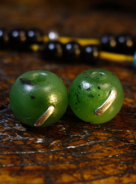 和田碧玉桶珠嵌银钉腰珠顶珠佛珠