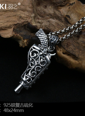 YUKI霸气银饰品左轮男吊坠