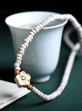 海南星月菩提籽三圈手串文玩桃木小花螺纹玛瑙手链直播货源女