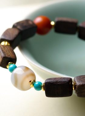 达拉干沉香木手串文玩虎牙天珠南红玛瑙中式手链景区直播货源